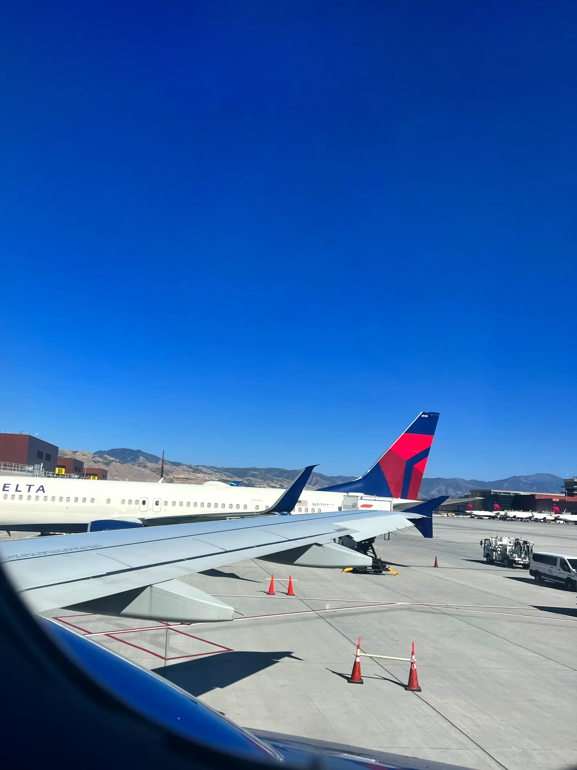 airplane wing out an airplane window