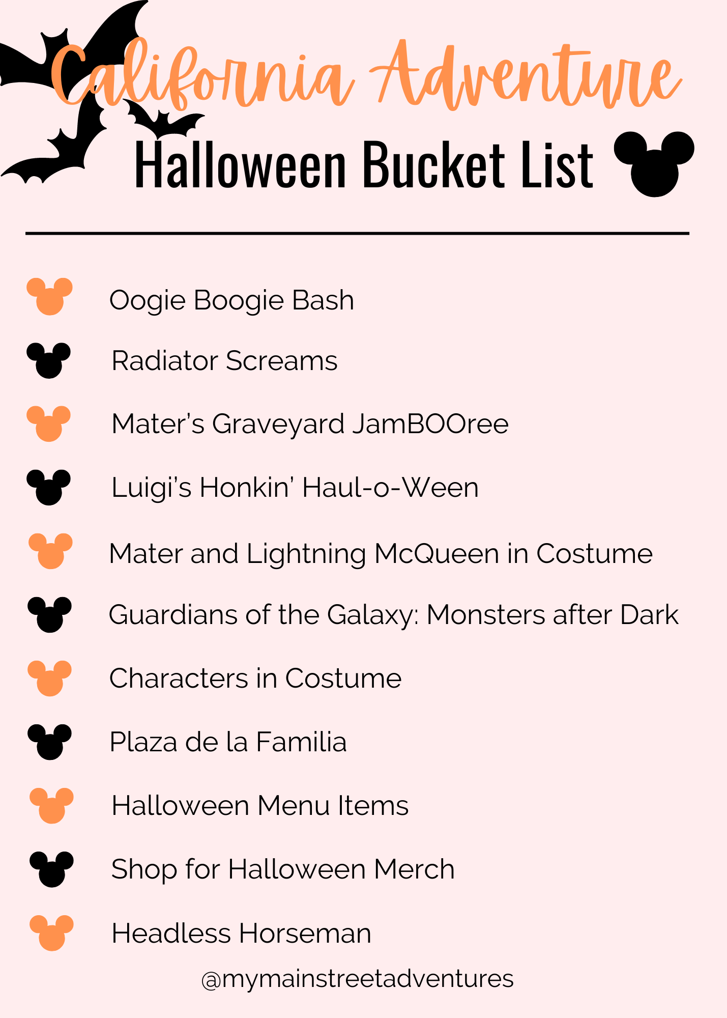 California Adventure Halloween Bucket Lists