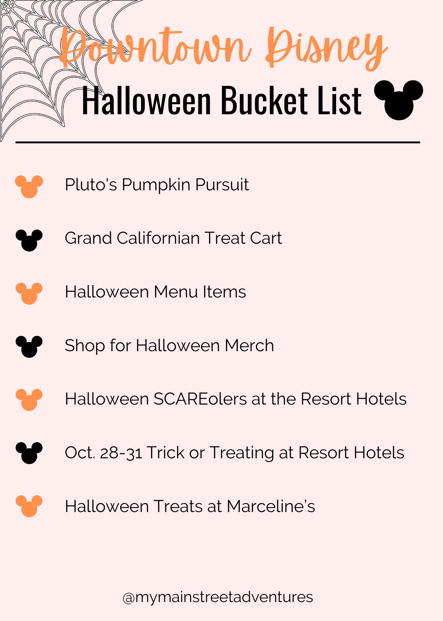 Downtown Disney Halloween Bucket Lists